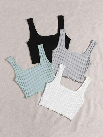 4 Pack Lettuce Trim Rib-knit Tank Top