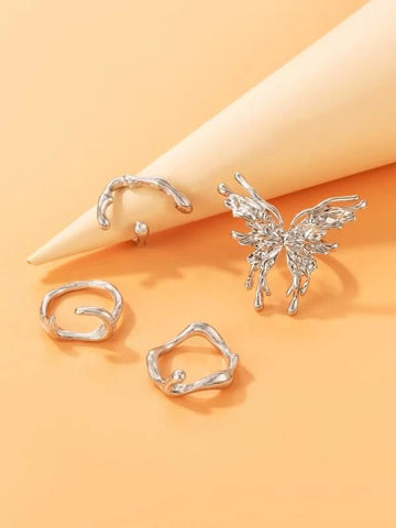 4pcs Butterfly Decor Structured Ring