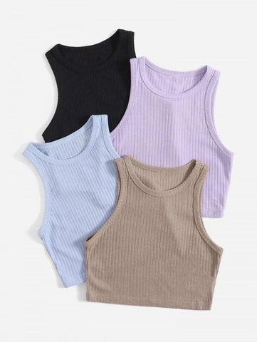 4pcs Rib Knit Tank Top