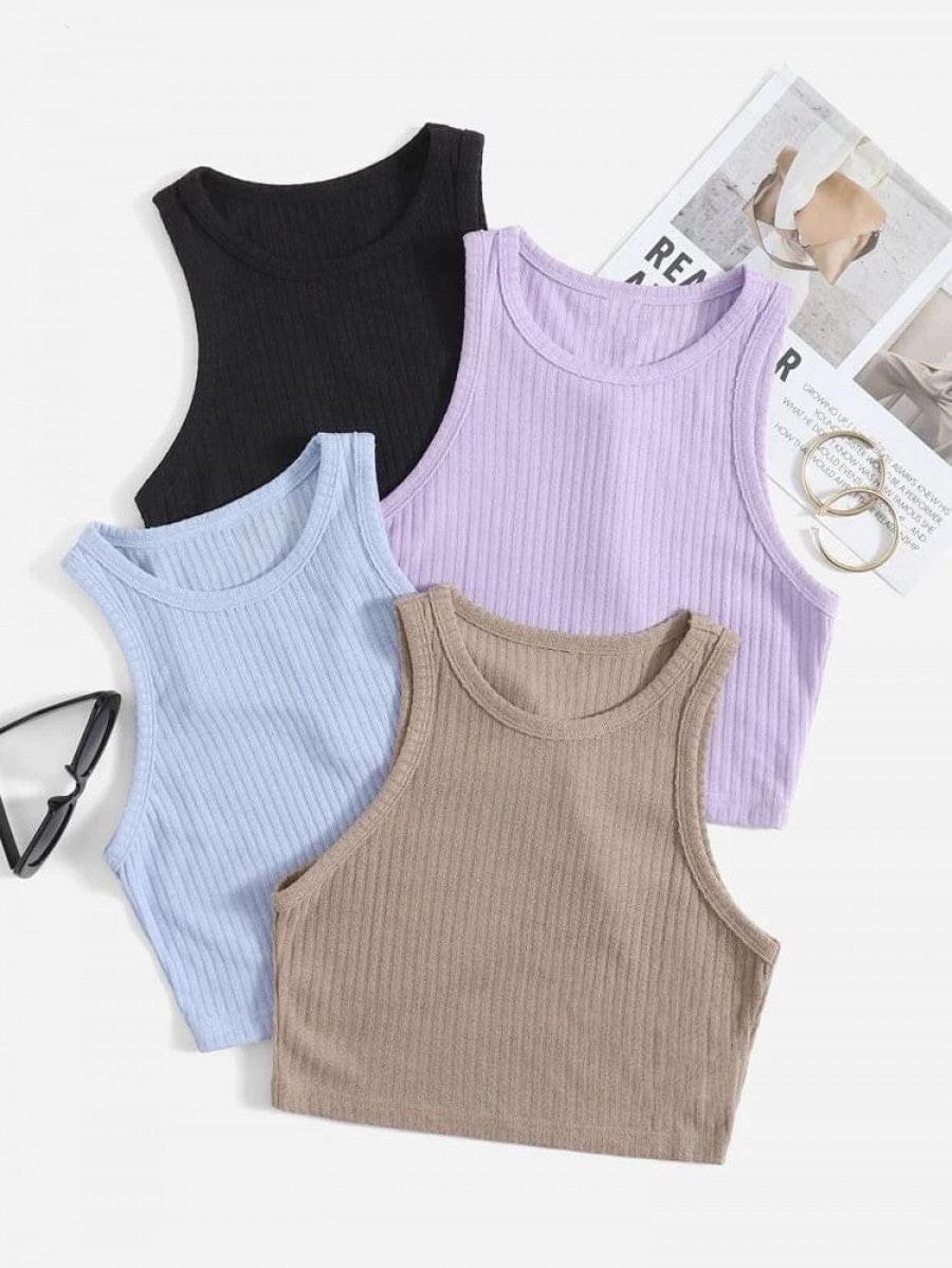 4pcs Rib Knit Tank Top