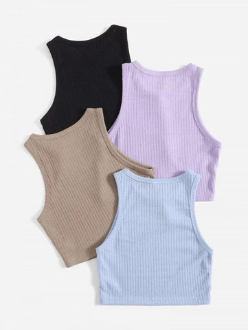 4pcs Rib Knit Tank Top