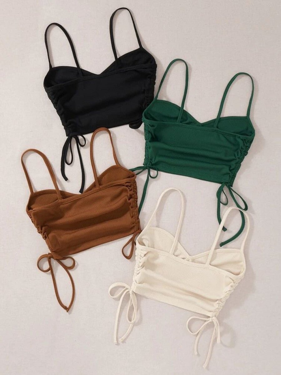 4pcs Ruched Drawstring Side Cami Top