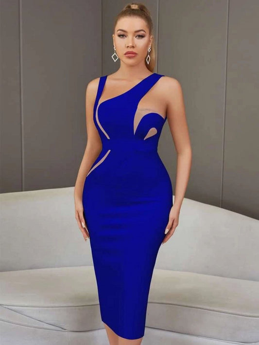 ADYCE Asymmetrical Neck Bandage Dress