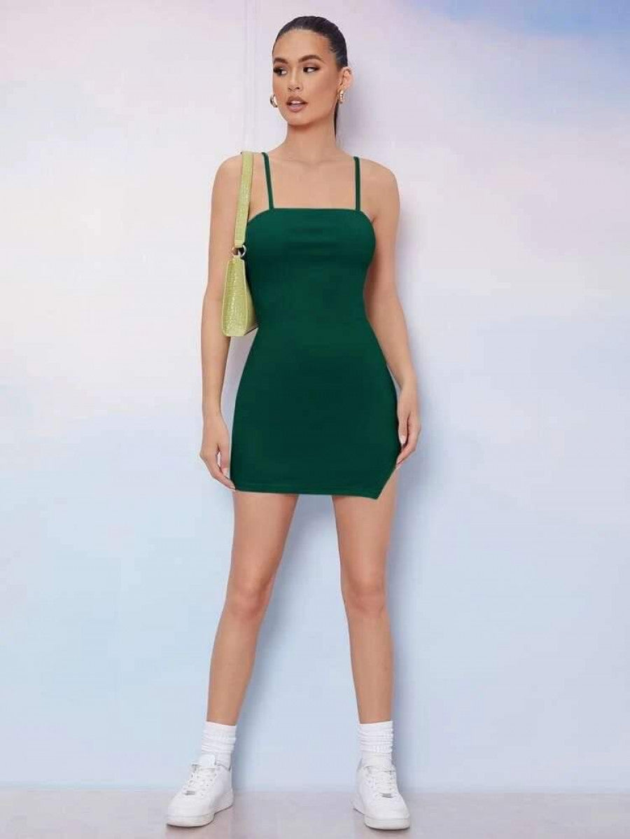 Form Fitting Slit Hem Cami Bodycon Dress