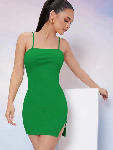 Form Fitting Slit Hem Cami Bodycon Dress