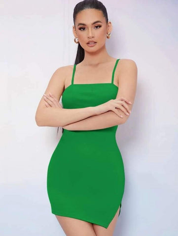 Form Fitting Slit Hem Cami Bodycon Dress