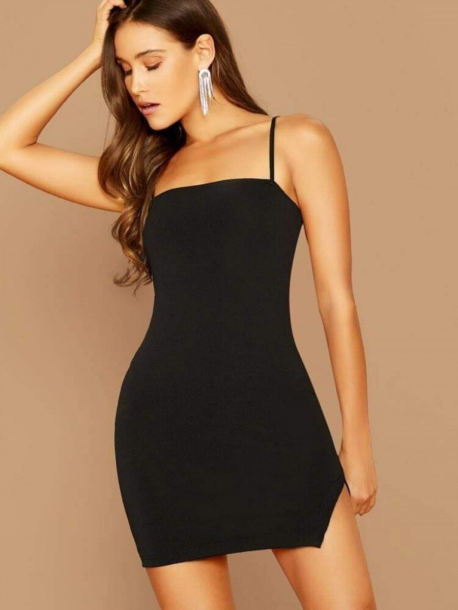 Form Fitting Slit Hem Cami Bodycon Dress