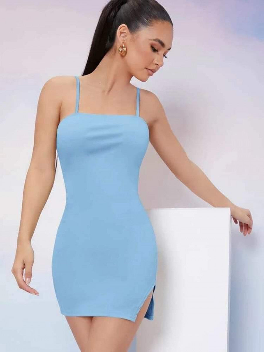 Form Fitting Slit Hem Cami Bodycon Dress