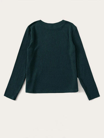 Long Sleeve Rib-knit Solid Top