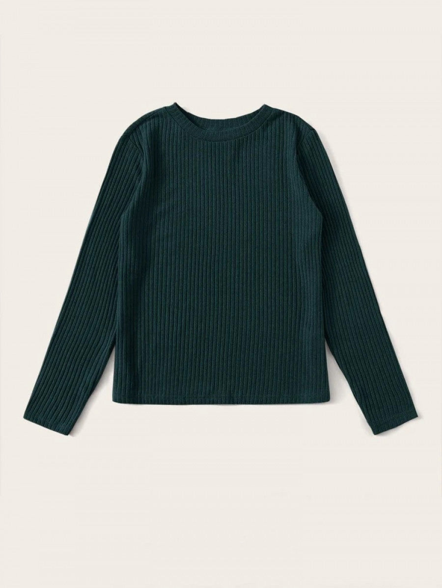 Long Sleeve Rib-knit Solid Top