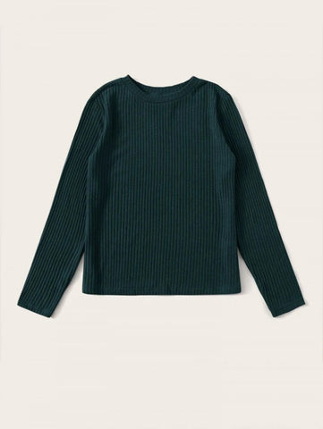 Long Sleeve Rib-knit Solid Top