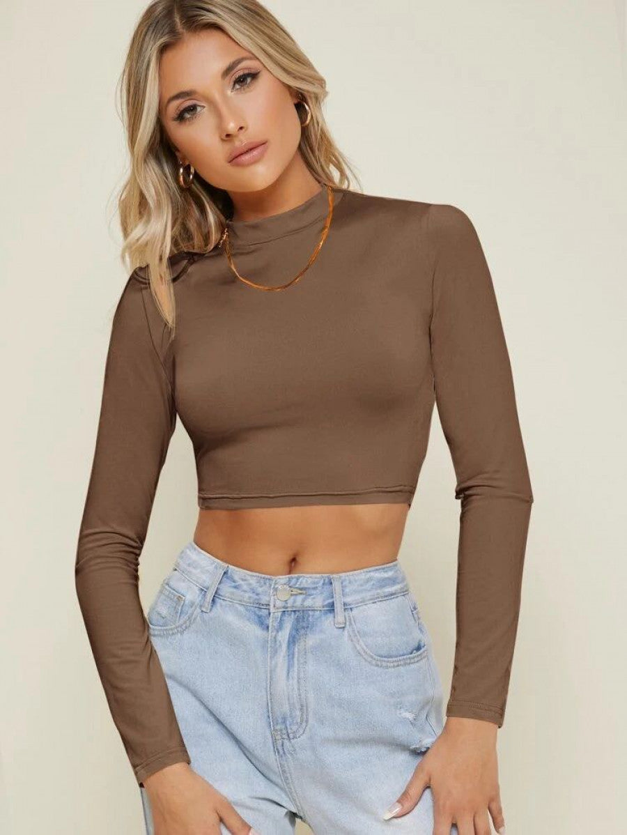 Felegant Form-Fitting Mock Neck Crop Top