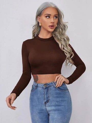 Felegant Form-Fitting Mock Neck Crop Top