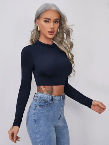 Felegant Form-Fitting Mock Neck Crop Top