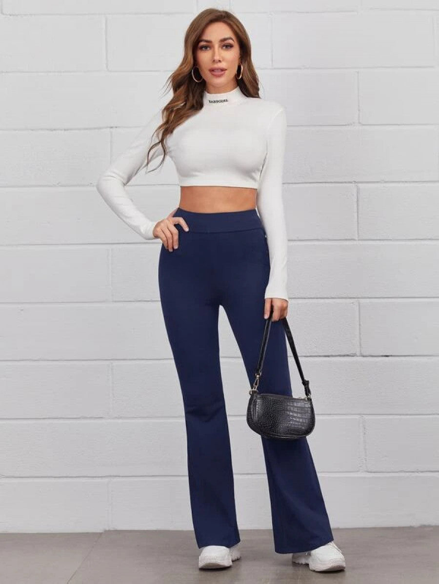 Flare Leg Solid Pants