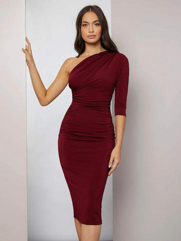 One Shoulder Ruched Bodycon Dress