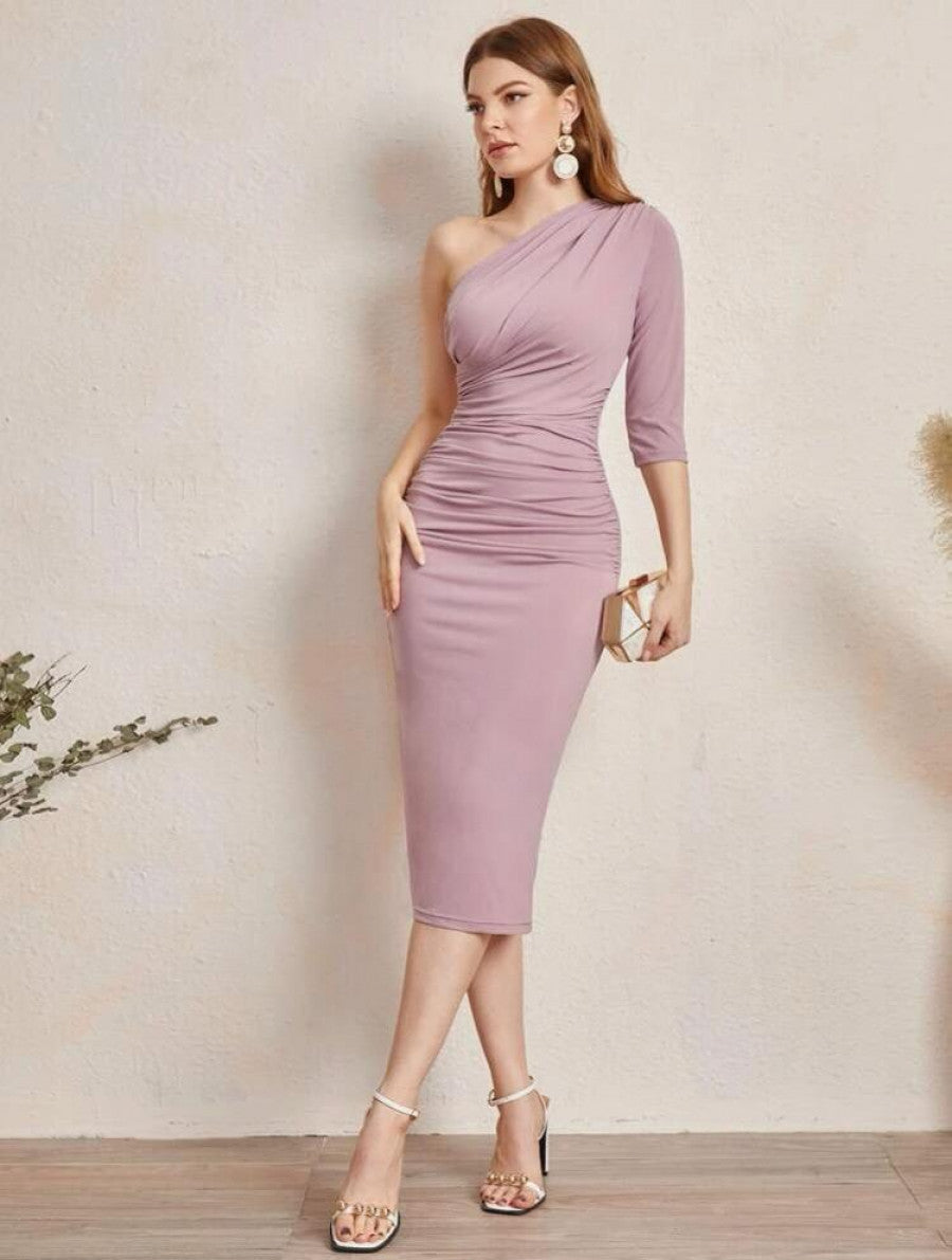 One Shoulder Ruched Bodycon Dress