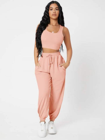 PETITE Solid Crop Tank Top And Joggers Set