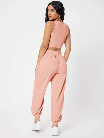 PETITE Solid Crop Tank Top And Joggers Set