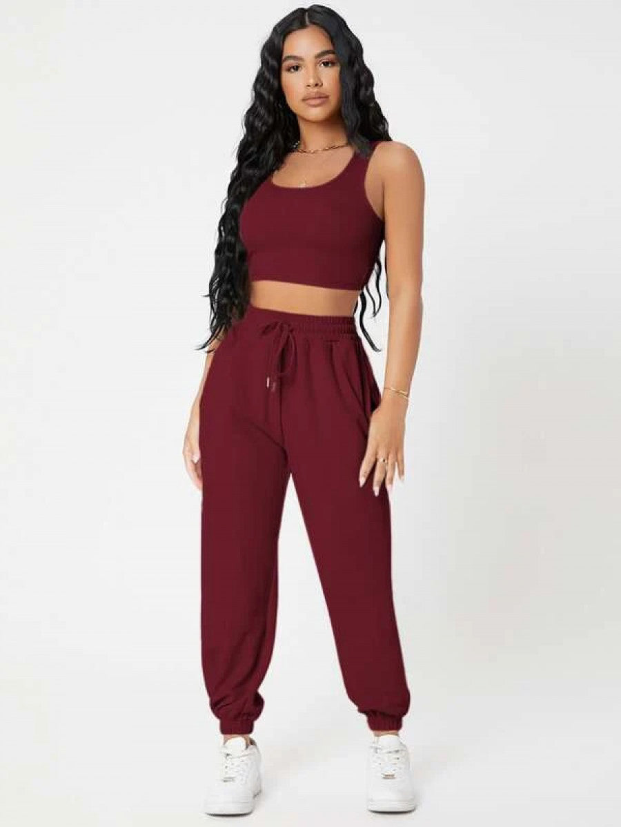 PETITE Solid Crop Tank Top And Joggers Set