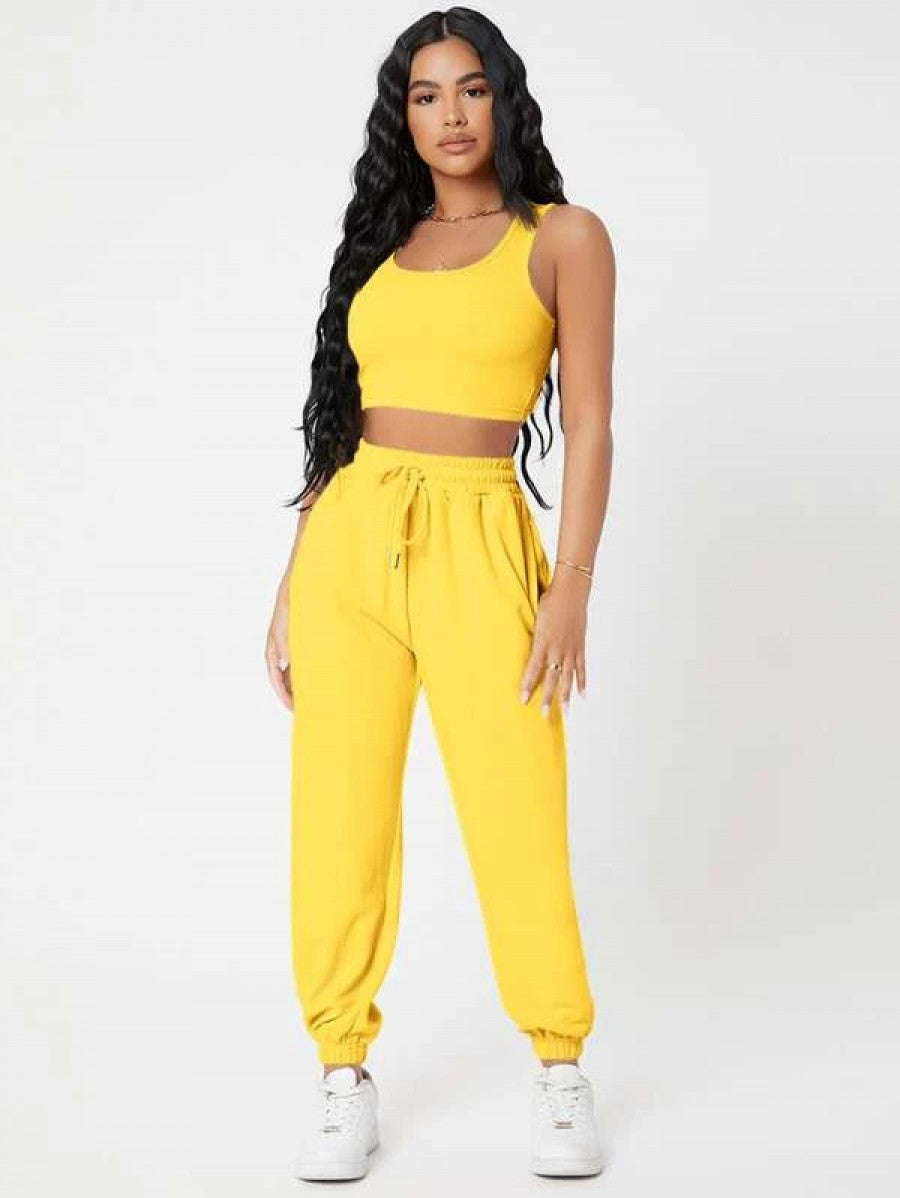 PETITE Solid Crop Tank Top And Joggers Set