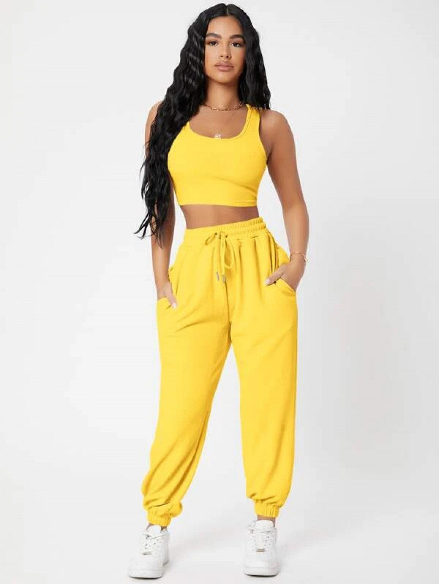 PETITE Solid Crop Tank Top And Joggers Set