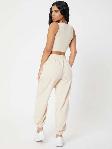 PETITE Solid Crop Tank Top And Joggers Set