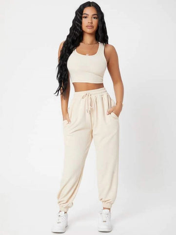 PETITE Solid Crop Tank Top And Joggers Set