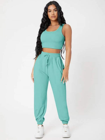 PETITE Solid Crop Tank Top And Joggers Set