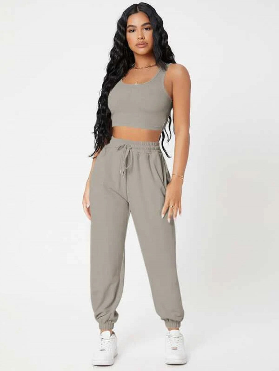 PETITE Solid Crop Tank Top And Joggers Set