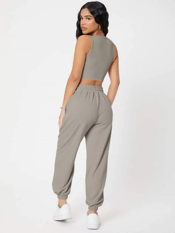 PETITE Solid Crop Tank Top And Joggers Set