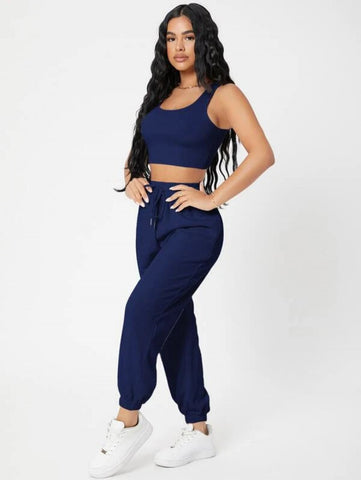 PETITE Solid Crop Tank Top And Joggers Set