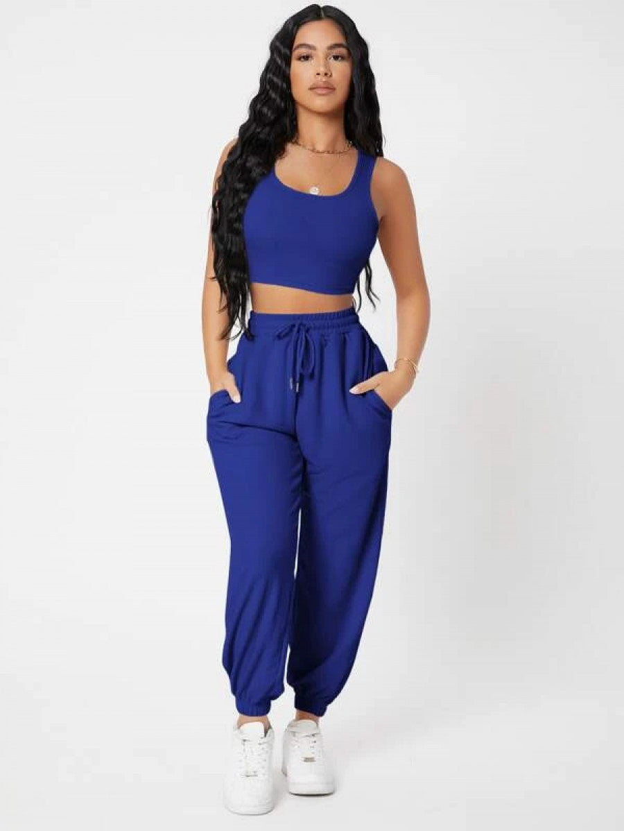 PETITE Solid Crop Tank Top And Joggers Set