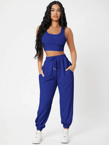 PETITE Solid Crop Tank Top And Joggers Set