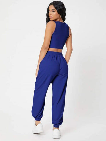 PETITE Solid Crop Tank Top And Joggers Set