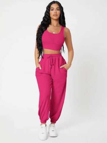 PETITE Solid Crop Tank Top And Joggers Set