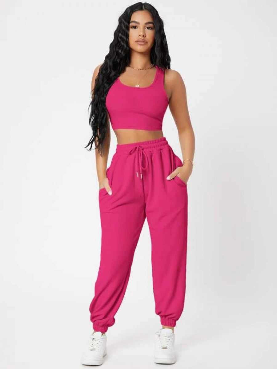 PETITE Solid Crop Tank Top And Joggers Set