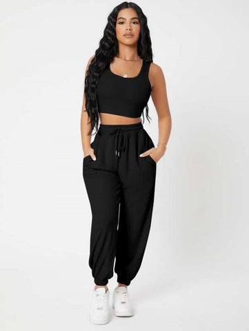 PETITE Solid Crop Tank Top And Joggers Set