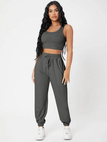 PETITE Solid Crop Tank Top And Joggers Set