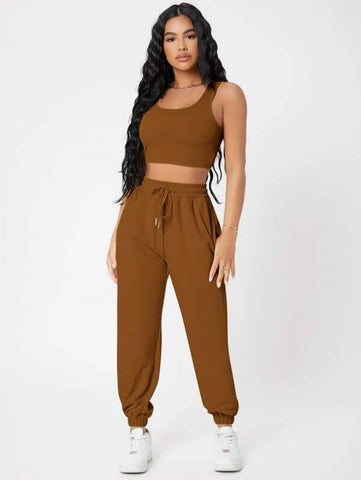 PETITE Solid Crop Tank Top And Joggers Set