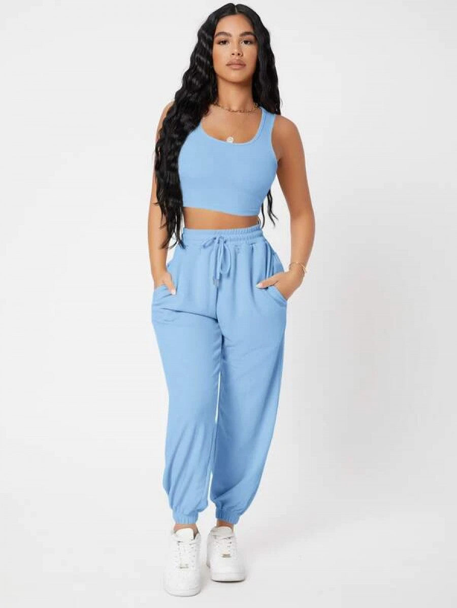 PETITE Solid Crop Tank Top And Joggers Set