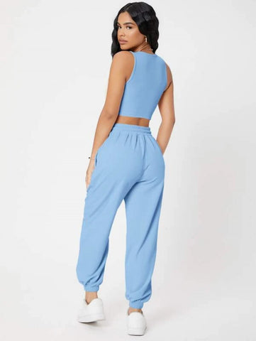 PETITE Solid Crop Tank Top And Joggers Set