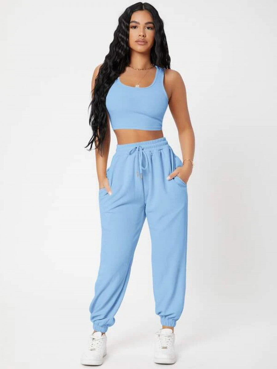 PETITE Solid Crop Tank Top And Joggers Set