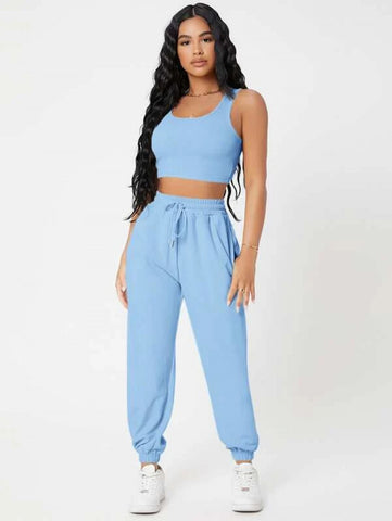 PETITE Solid Crop Tank Top And Joggers Set