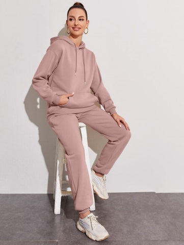 Drawstring Drop Shoulder Thermal Lined Hoodie & Sweatpants