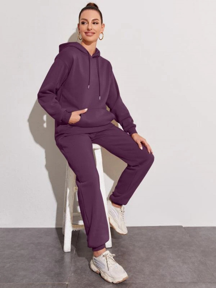 Drawstring Drop Shoulder Thermal Lined Hoodie & Sweatpants