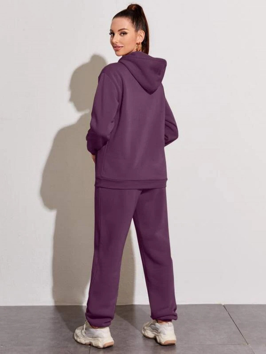 Drawstring Drop Shoulder Thermal Lined Hoodie & Sweatpants