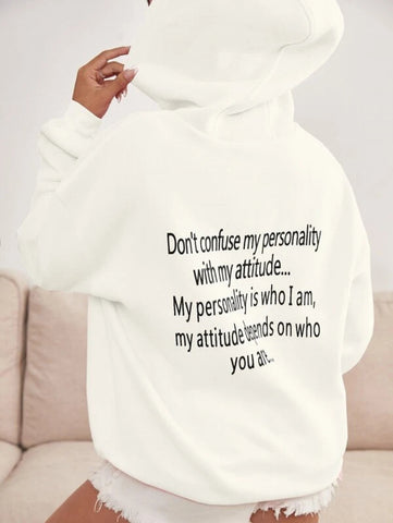 Slogan Graphic Drop Shoulder Drawstring Thermal Hoodie