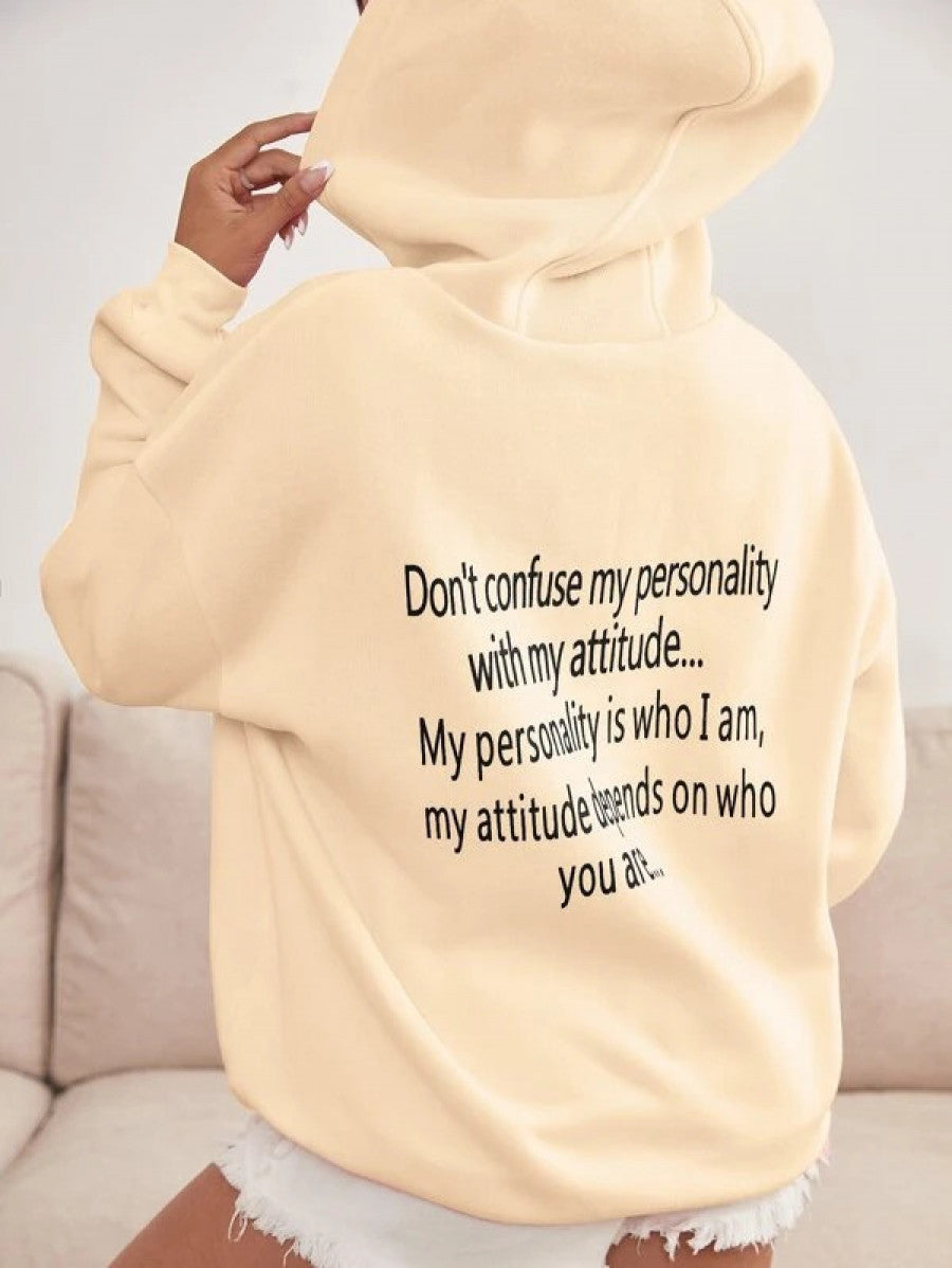 Slogan Graphic Drop Shoulder Drawstring Thermal Hoodie