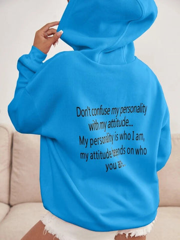 Slogan Graphic Drop Shoulder Drawstring Thermal Hoodie